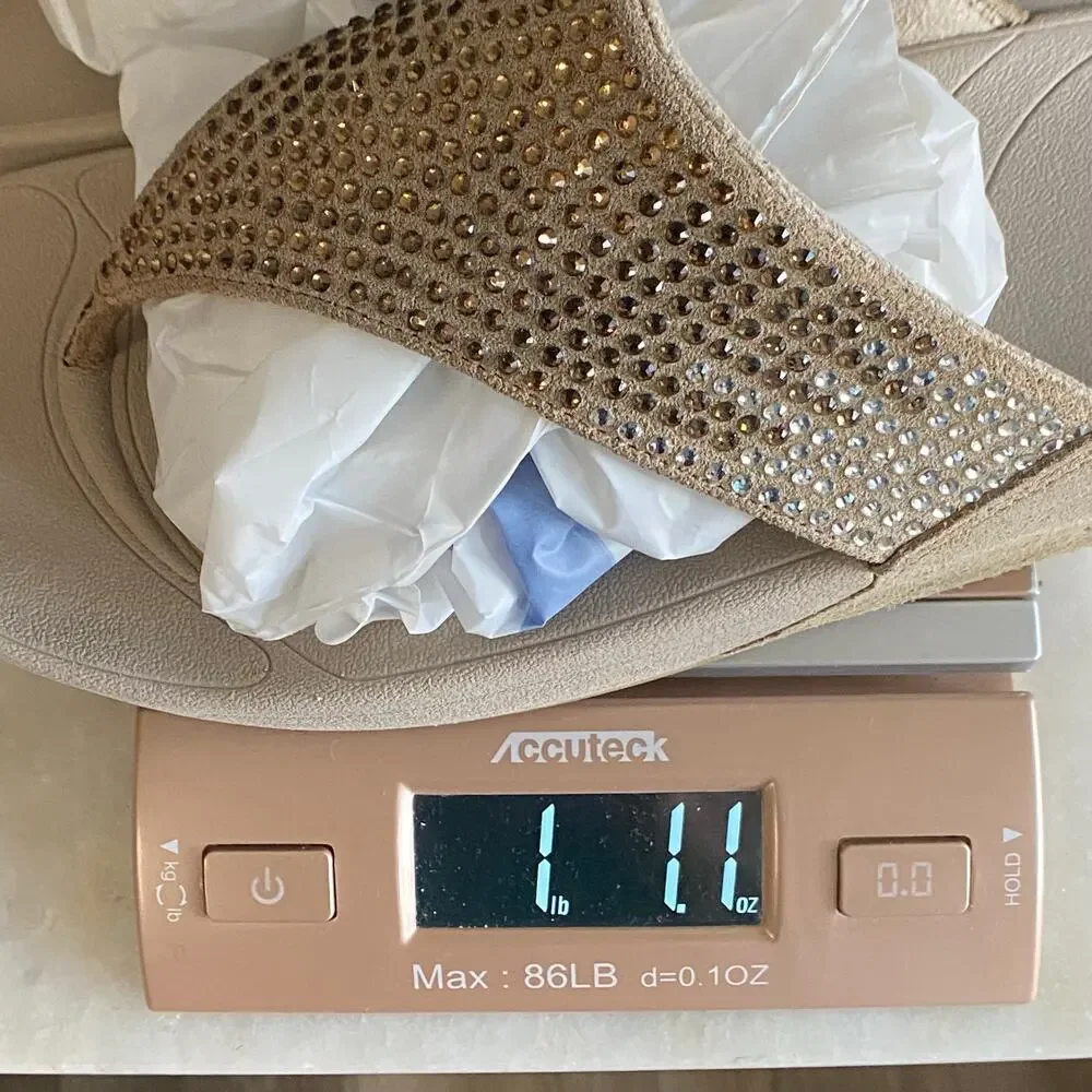 Fitflop Sandals Women Sz xx Brown Latte Rhinestone Slip-On Wedge Slides